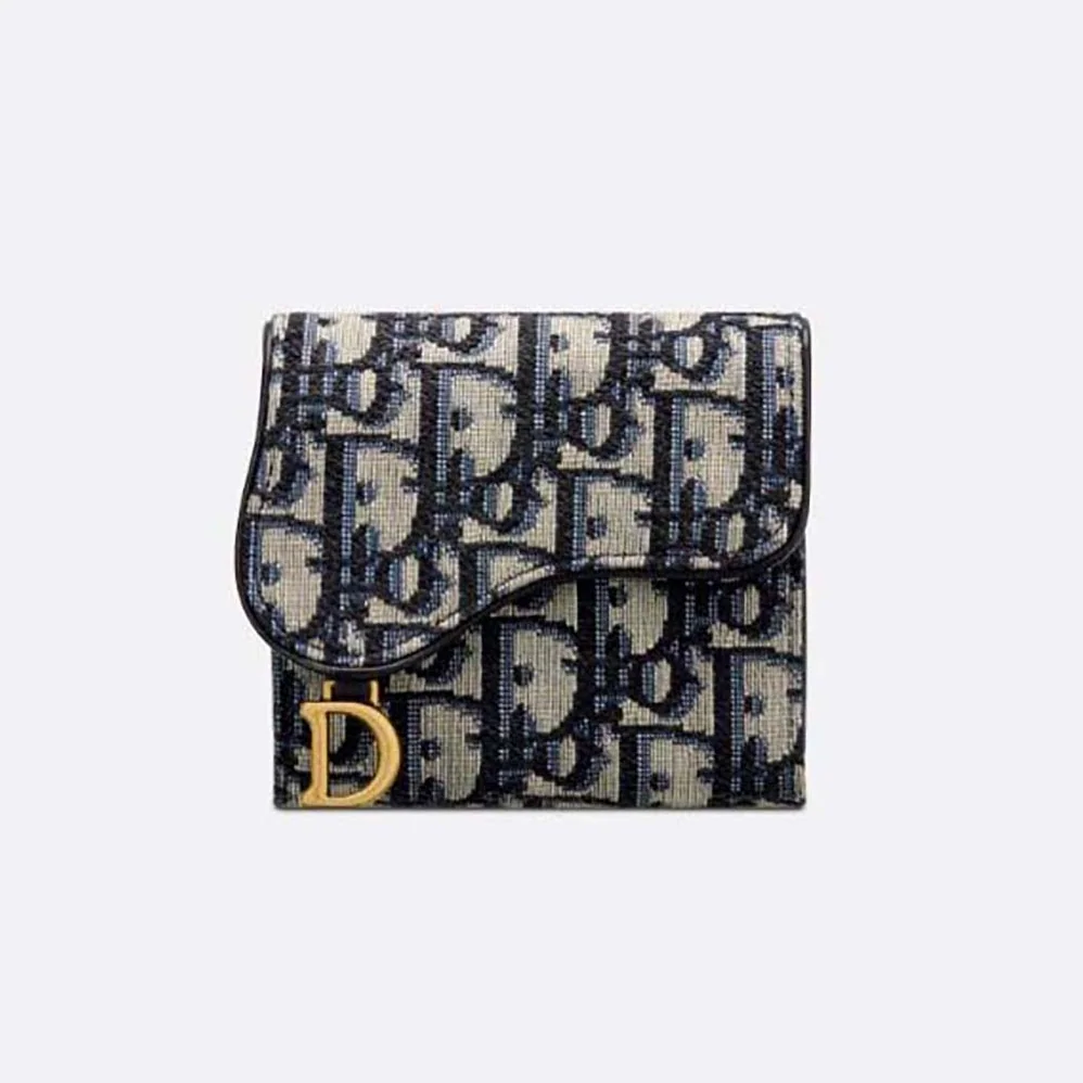 Dior Saddle Lotus Wallet Blue Dior Oblique Jacquard for Women