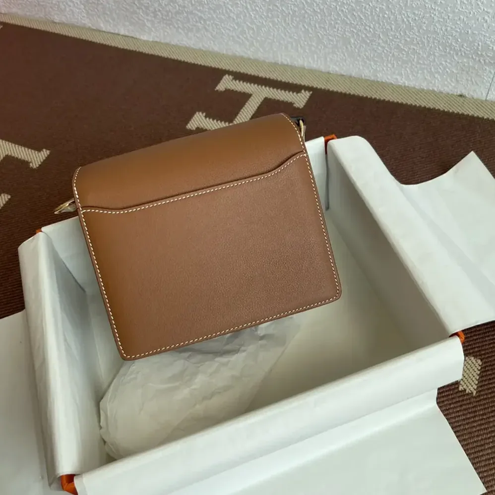 Hermes Roulis Mini Bag in Evercolor Calfskin for Women in Brown/Gold Hermes Roulis Mini Bag in Evercolor Calfskin for Women in Brown/Gold