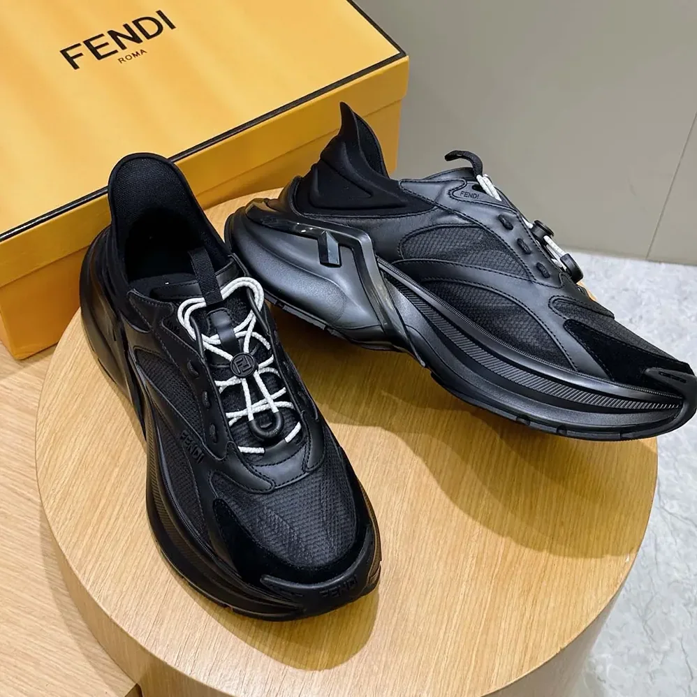 Fendi F-Light Sneakers Black Leather and Mesh Running Shoes for Unisex Fendi F-Light Sneakers Black Leather and Mesh Running Shoes for Unisex