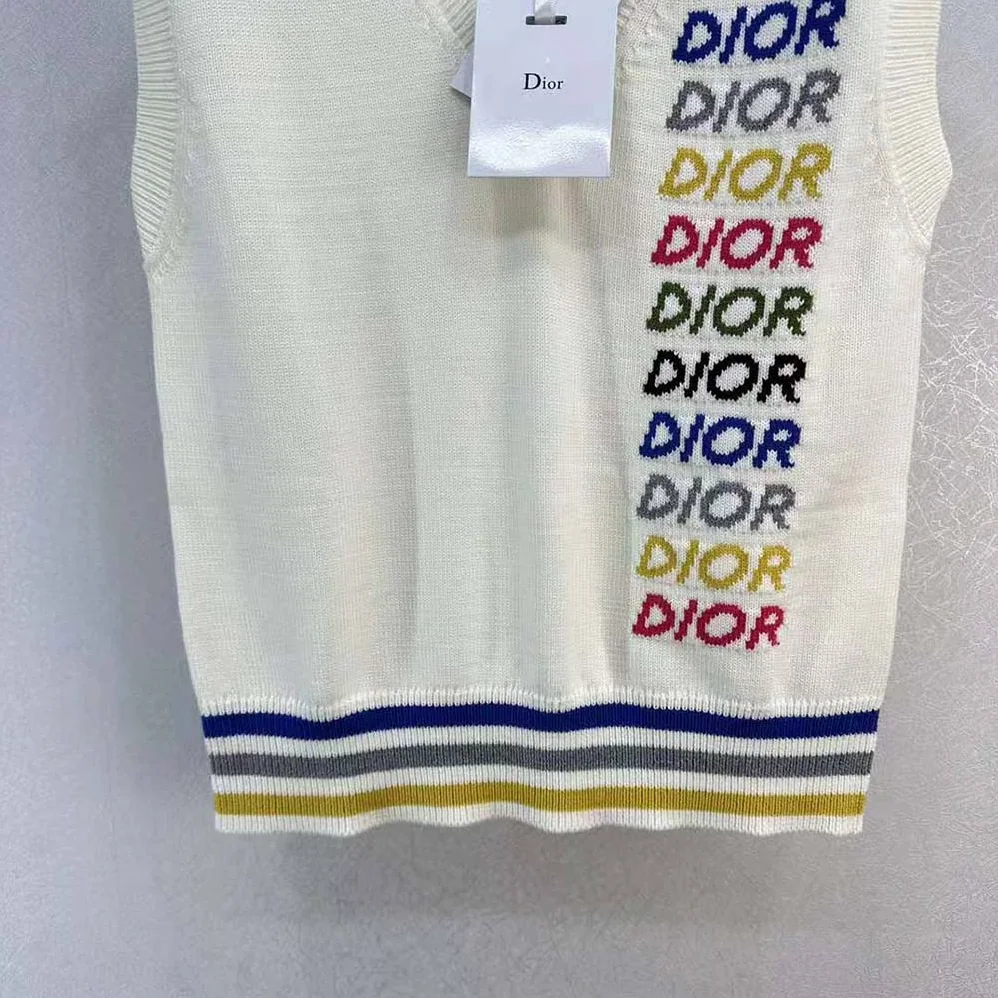 Dior Sleeveless Sweater Beige Wool and Cashmere Intarsia for Men