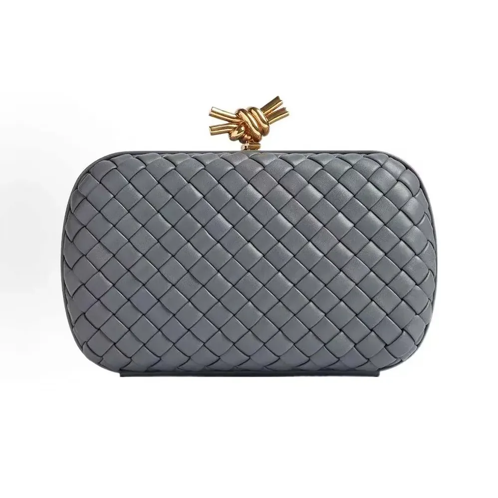 Bottega Veneta Knot Minaudière Clutch in Calfskin Leather for Women in Grey Bottega Veneta Knot Minaudière Clutch in Calfskin Leather for Women in Grey