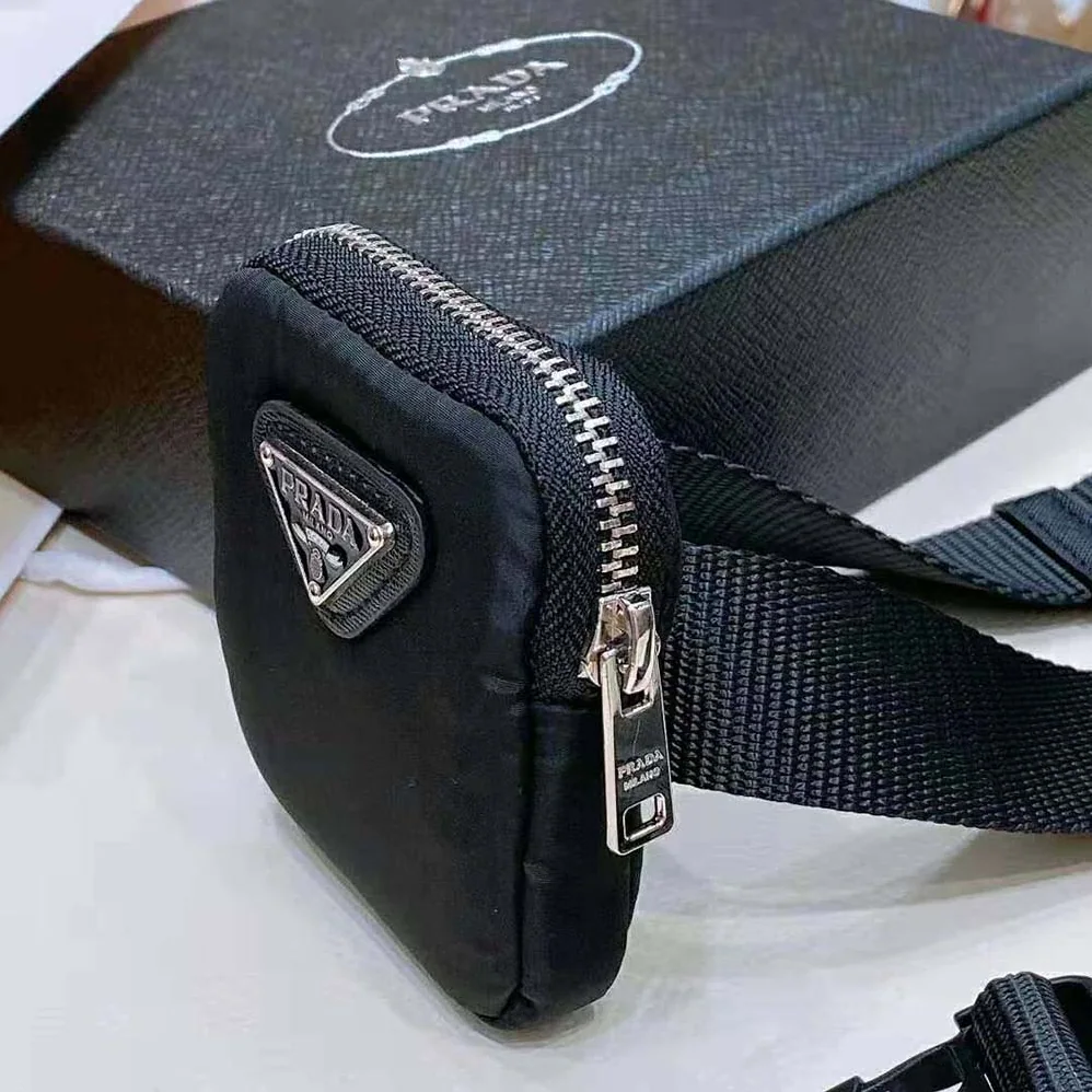 Prada Woven Nylon Belt with Enameled Metal Triangle Logo for Women