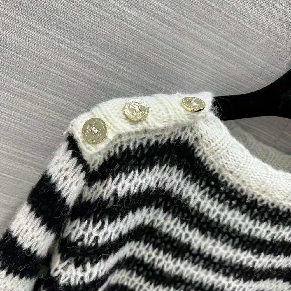 Dior Marinière Sweater Navy Blue and Ecru Wool Cashmere and Silk Knit with D for Women in Stripes Motif