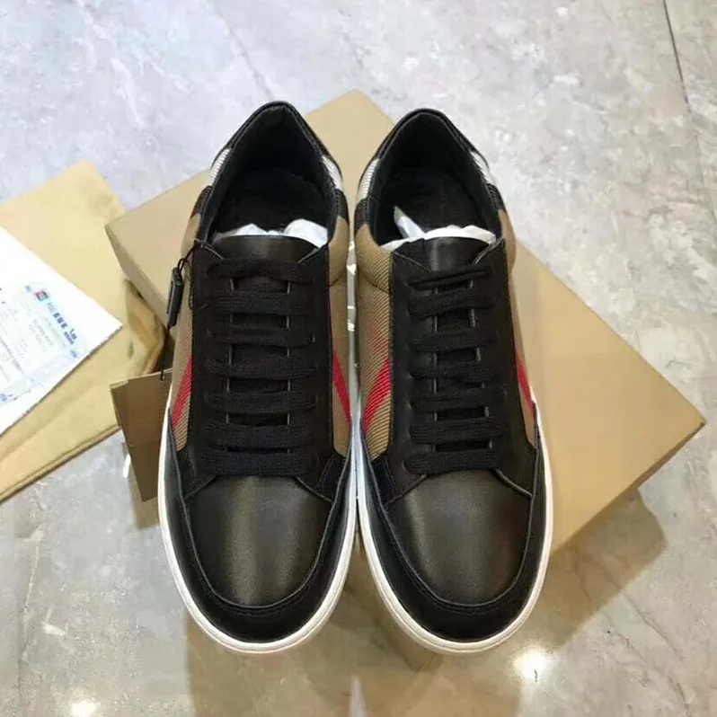 Burberry Shoes Check Detail Leather Sneakers for Unisex in Black Burberry Shoes Check Detail Leather Sneakers for Unisex in Black