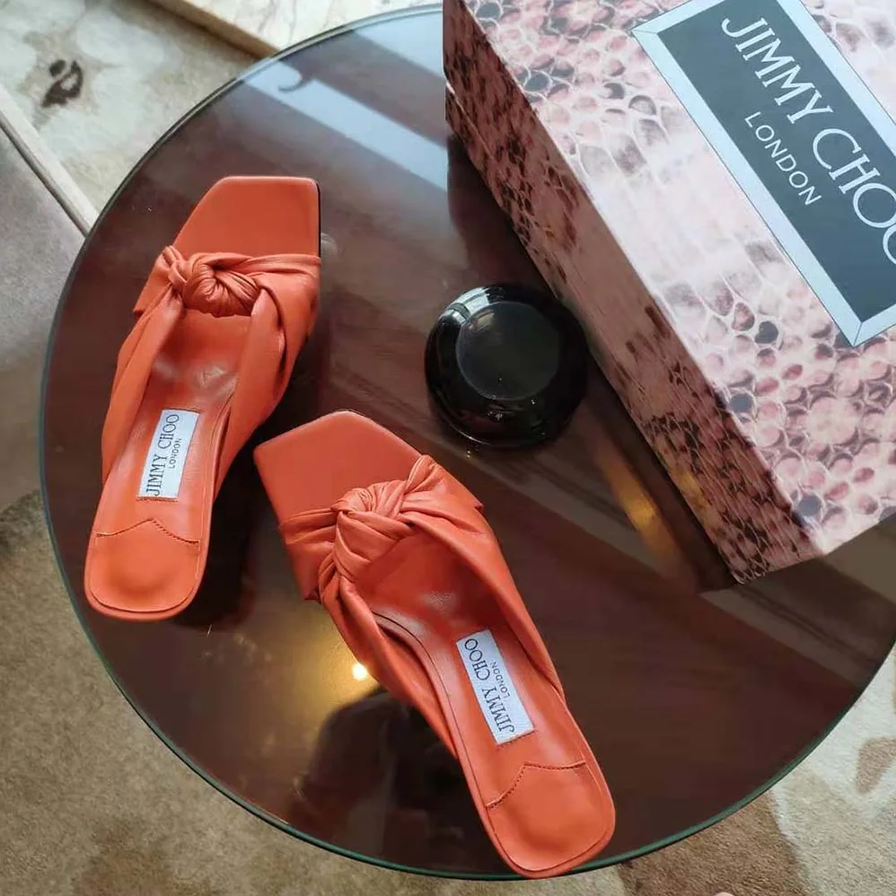 Jimmy Choo Avenue 50 Latte Nappa Leather Mules for Women in Orange Jimmy Choo Avenue 50 Latte Nappa Leather Mules for Women in Orange
