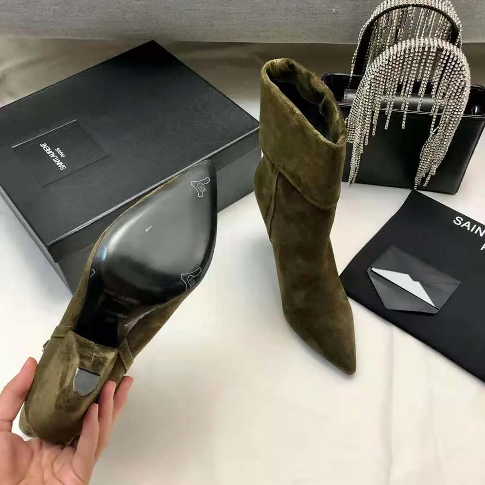 Saint Laurent YSL Niki Booties in Suede and Silver for Women in Tone Monogram Saint Laurent YSL Niki Booties in Suede and Silver for Women in Tone Monogram