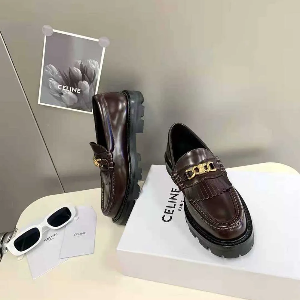 Celine Margaret Loafer with Triomphe Chain in Polished Bull for Women in Maroon Celine Margaret Loafer with Triomphe Chain in Polished Bull for Women in Maroon