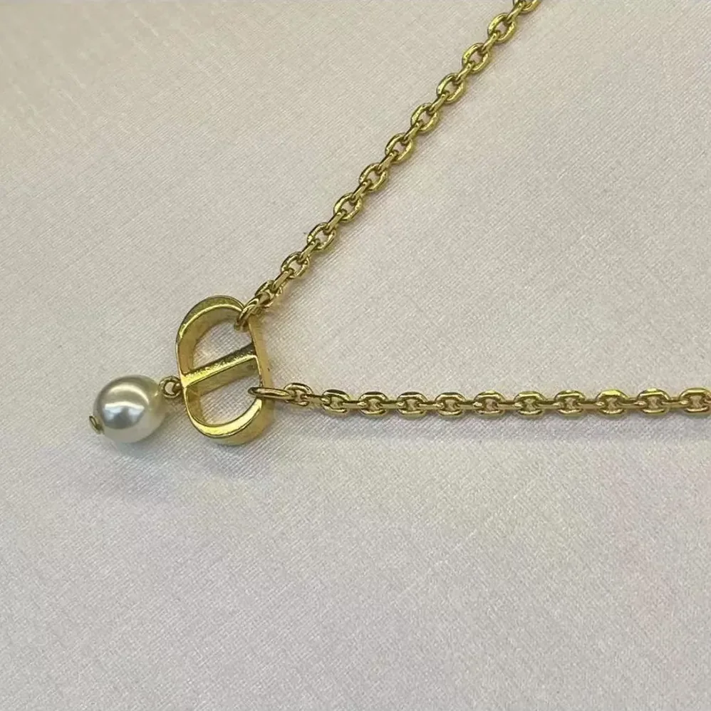 Dior Petit CD Necklace Gold-Finish Metal and White Resin Pearl for Women