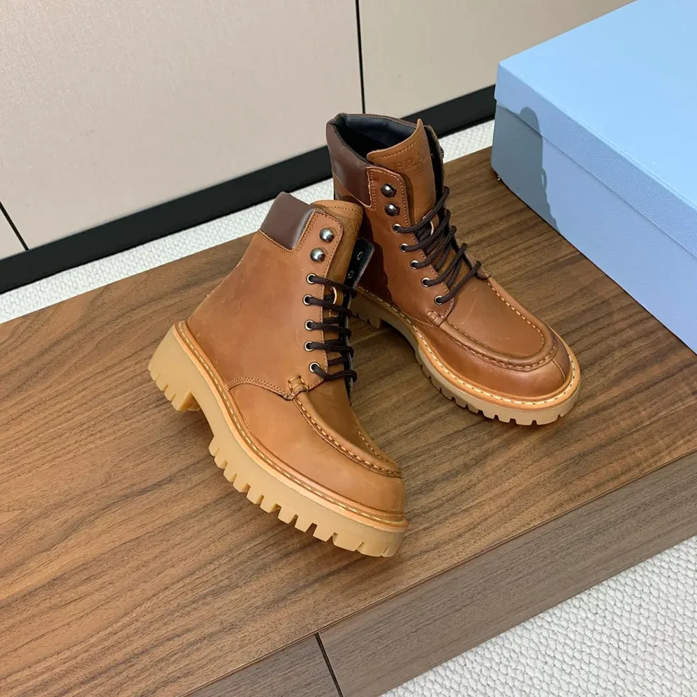 Prada Leather Lace-up Boots for Unisex in Brown Prada Leather Lace-up Boots for Unisex in Brown