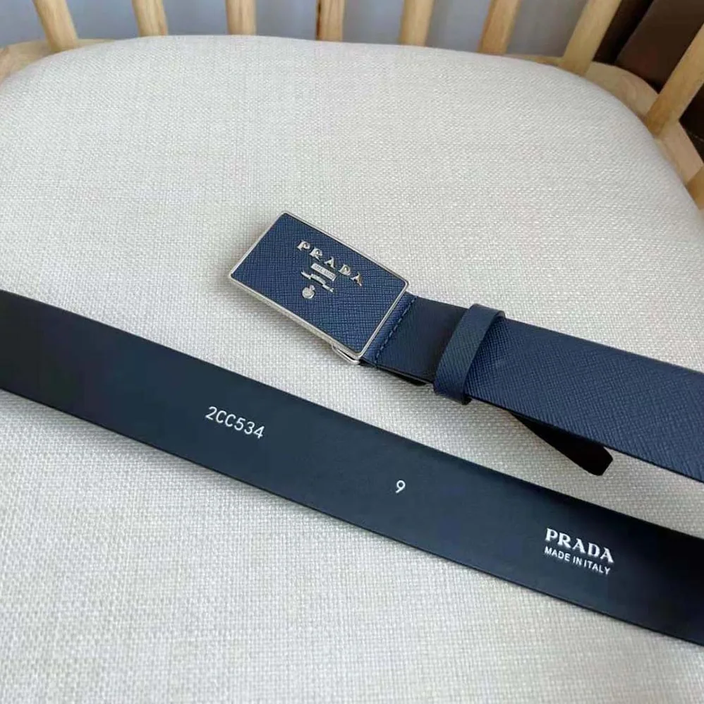 Prada Saffiano Leather Belt for Men in Navy Prada Saffiano Leather Belt for Men in Navy