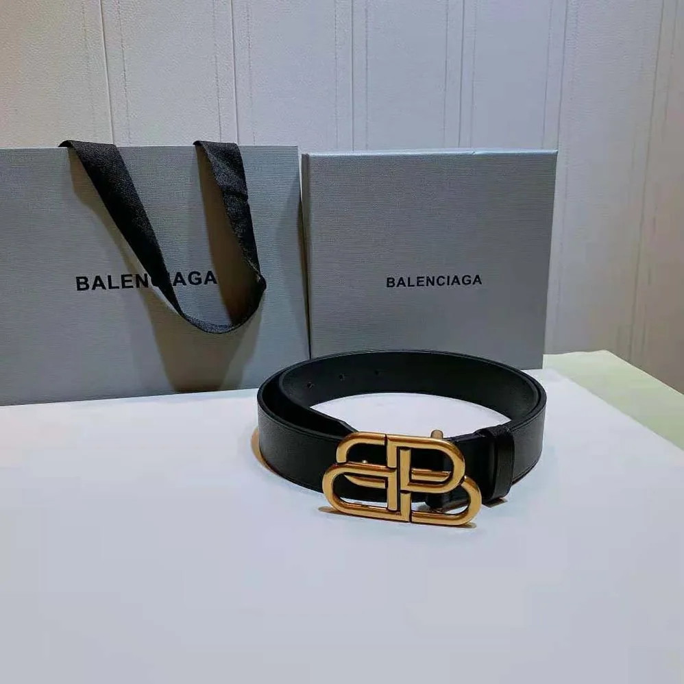 Balenciaga New BB Belt in Black Calfskin and Aged Gold Buckle for Women Balenciaga New BB Belt in Black Calfskin and Aged Gold Buckle for Women