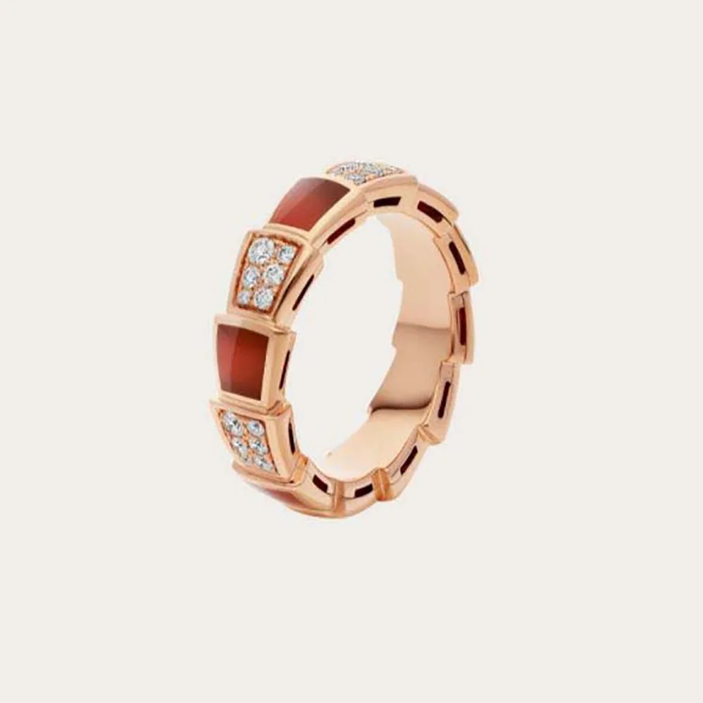 Bvlgari Serpenti Viper Band Ring in 18 KT Rose Gold for Women in Red Bvlgari Serpenti Viper Band Ring in 18 KT Rose Gold for Women in Red