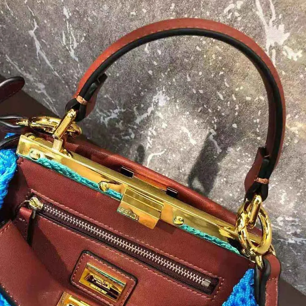 Fendi Peekaboo Mini Cotton Crochet Bag for Women in Blue Fendi Peekaboo Mini Cotton Crochet Bag for Women in Blue