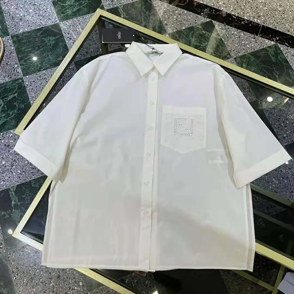 Fendi White Poplin Shirt with Classic Collar and Breast Pocket for Women Fendi White Poplin Shirt with Classic Collar and Breast Pocket for Women
