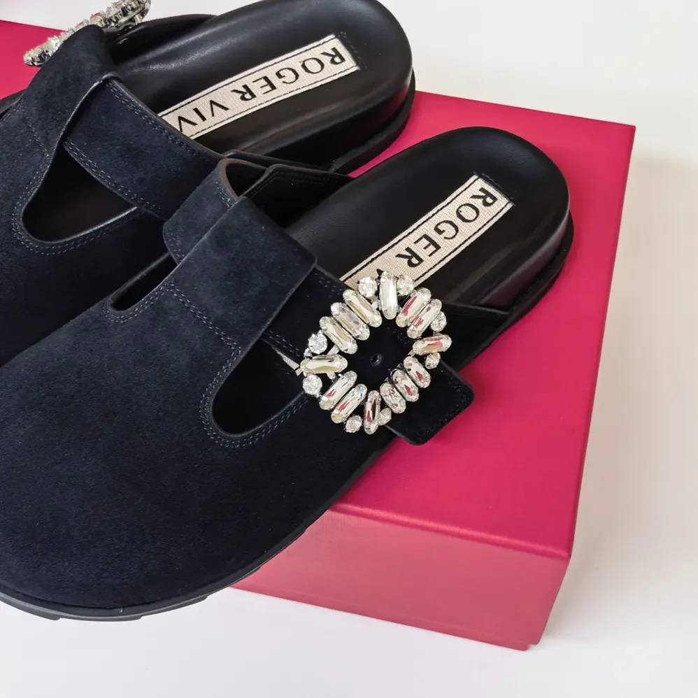 Roger Vivier Slidy Viv' Mules in Suede for Women in Black