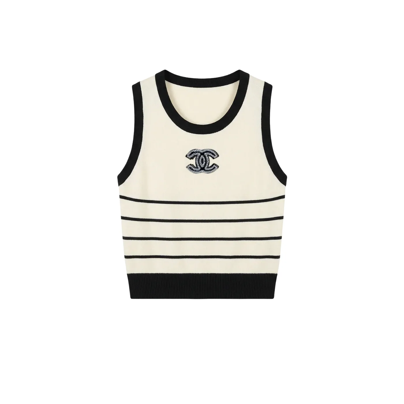 Chanel Striped Sleeveless Top Black in White