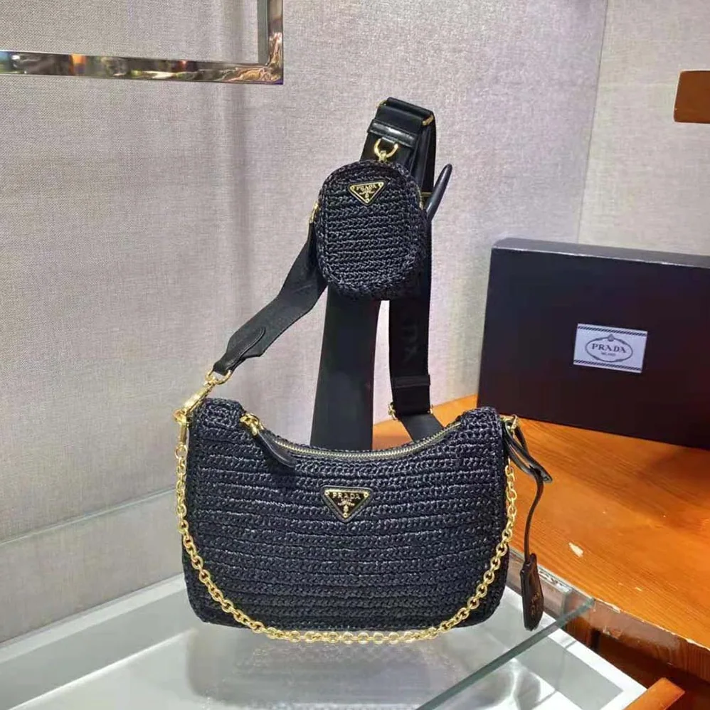Prada Re-Edition 2005 Raffia Bag for Women in Black