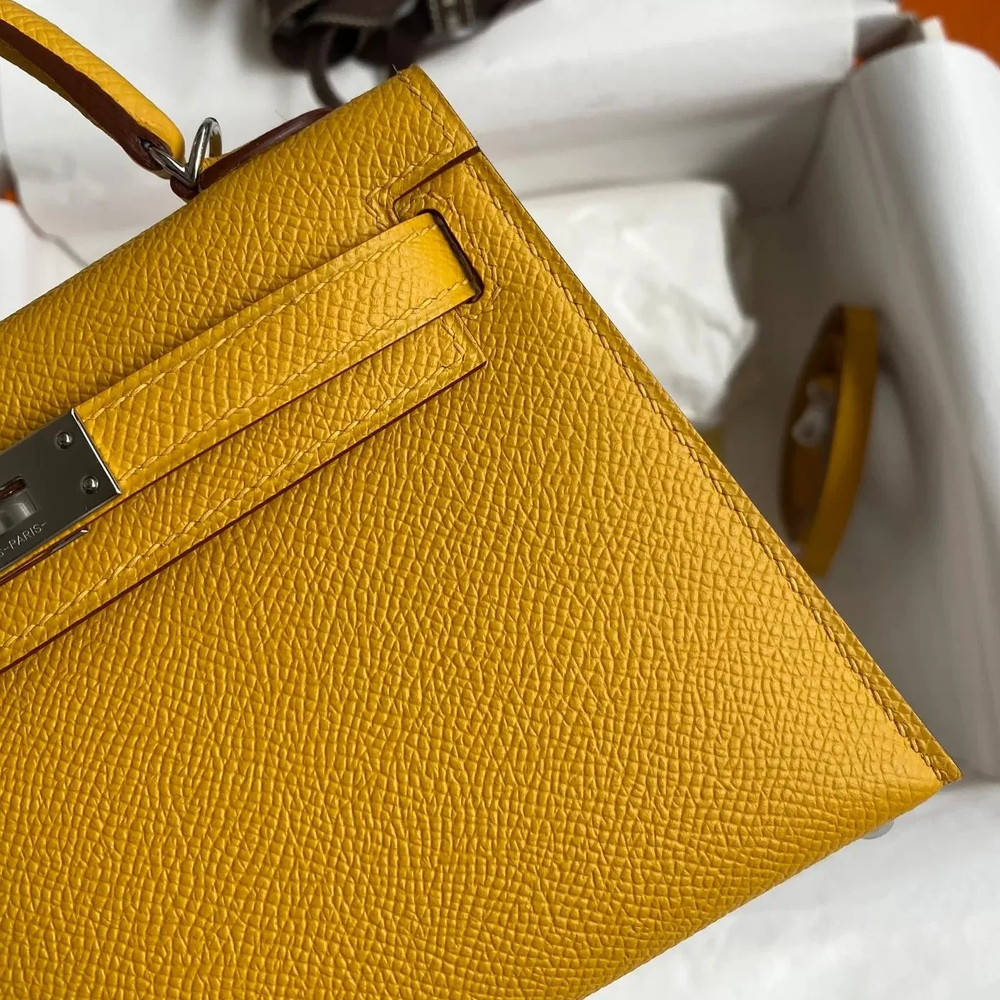 Hermes Kelly Mini Top Handle Bag in Yellow Epsom Palladium Hardware