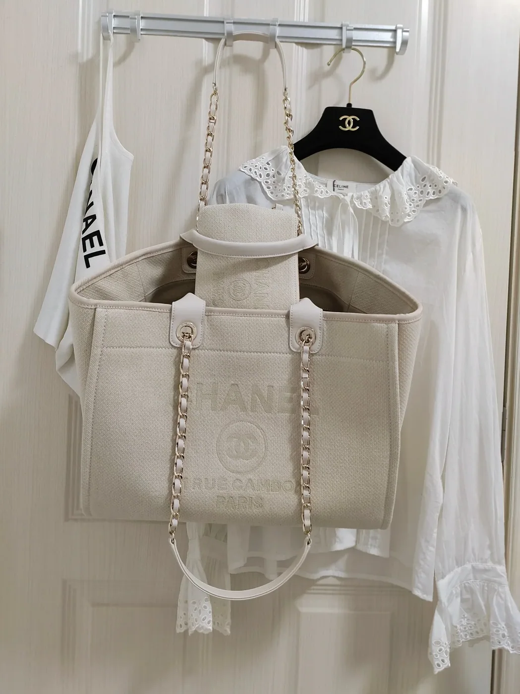 Chanel Deauville Tote Bag in White Gold Hardware