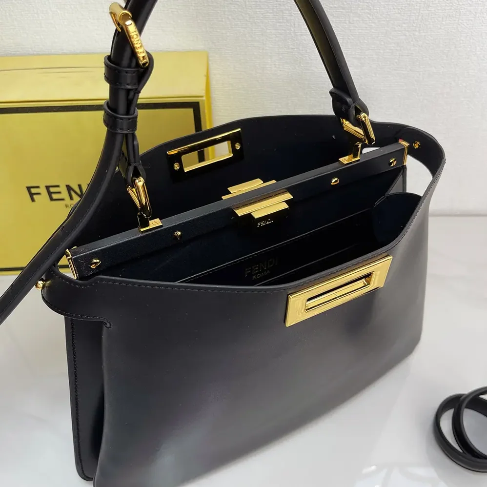 Fendi Peekaboo Soft Medium Black Leather Bag for Women