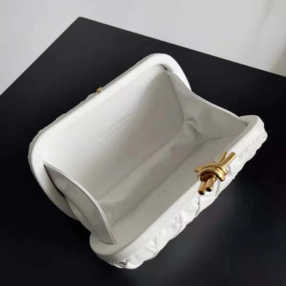Bottega Veneta Knot Foulard Intreccio Leather Minaudiere for Women in White Bottega Veneta Knot Foulard Intreccio Leather Minaudiere for Women in White