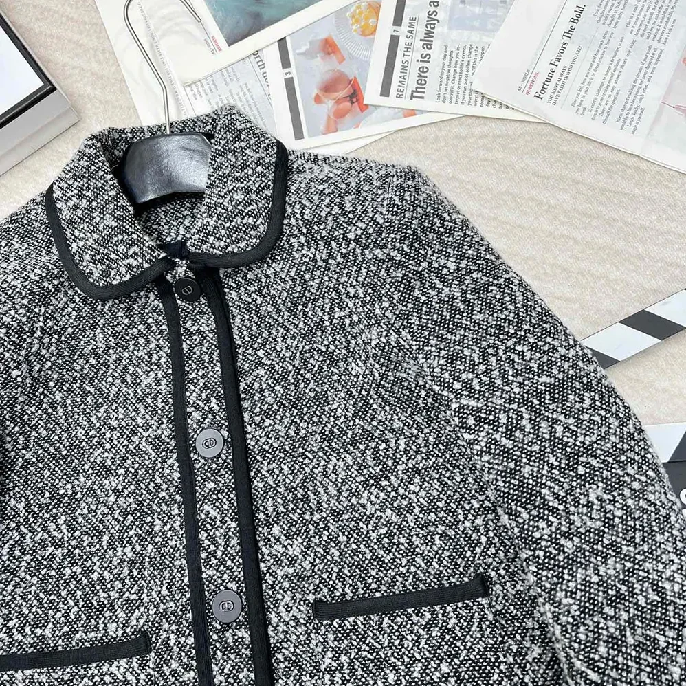 Dior Jacket Black Wool for Women in Blend Heathered Textured Knit