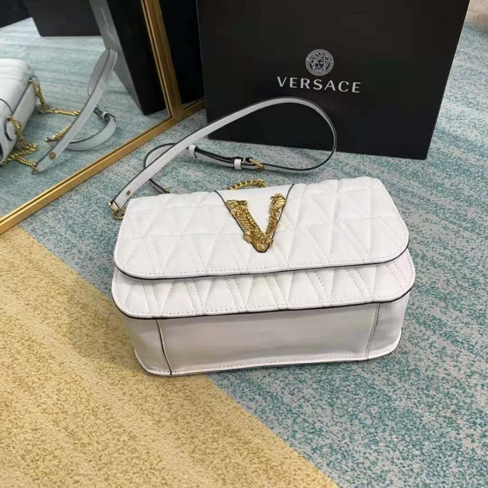 Versace Virtus Quilted Shoulder Bag for Women in White Versace Virtus Quilted Shoulder Bag for Women in White