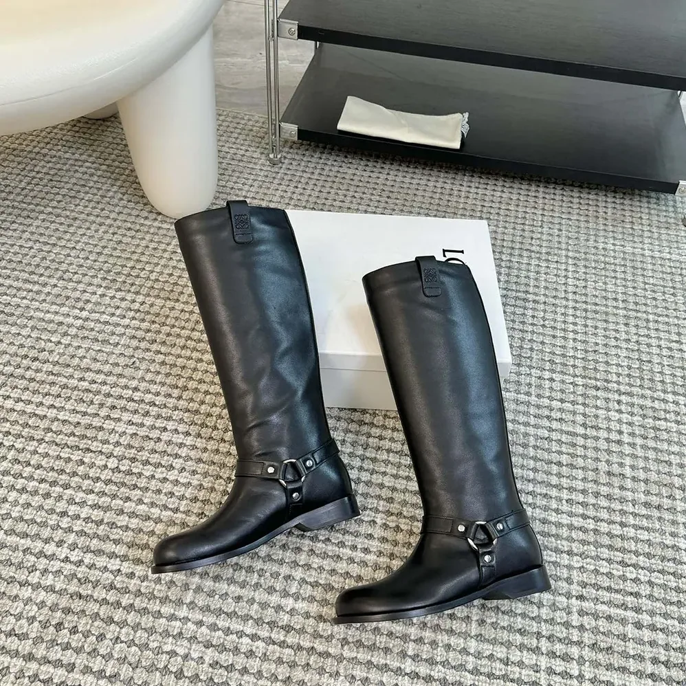 Loewe Campo Biker High Boot in Soft Calfskin for Women in Black
