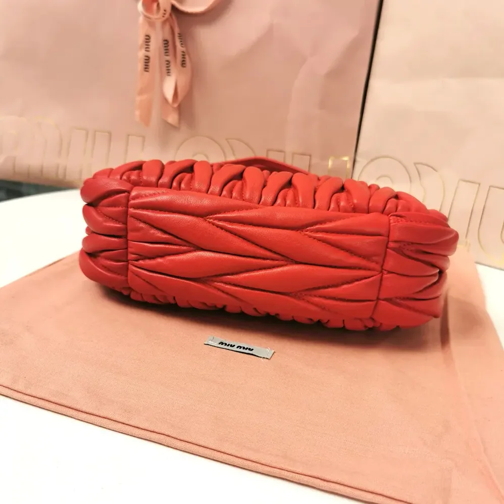 Miu Miu Wander Matelassé Nappa Leather Hobo Bag for Women in Red