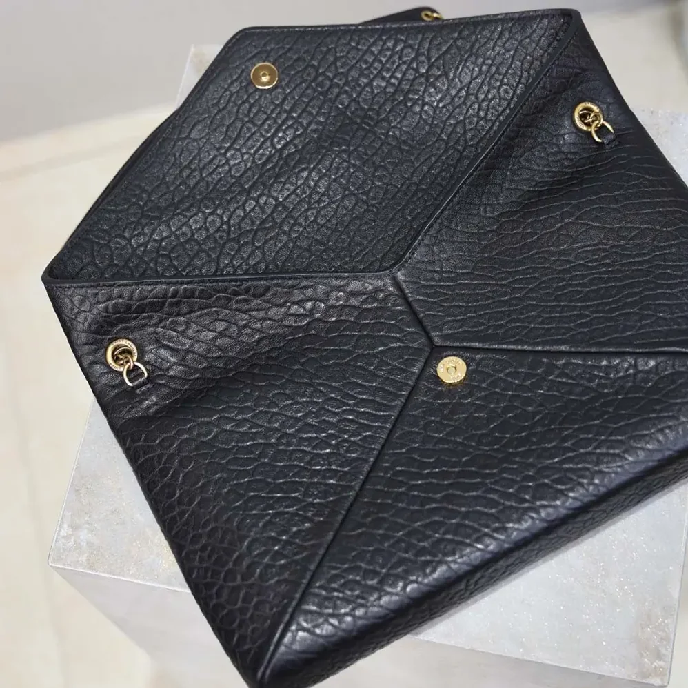 Saint Laurent YSL Cassandre Pouch On Chain In Lambskin Black 29cm for Women