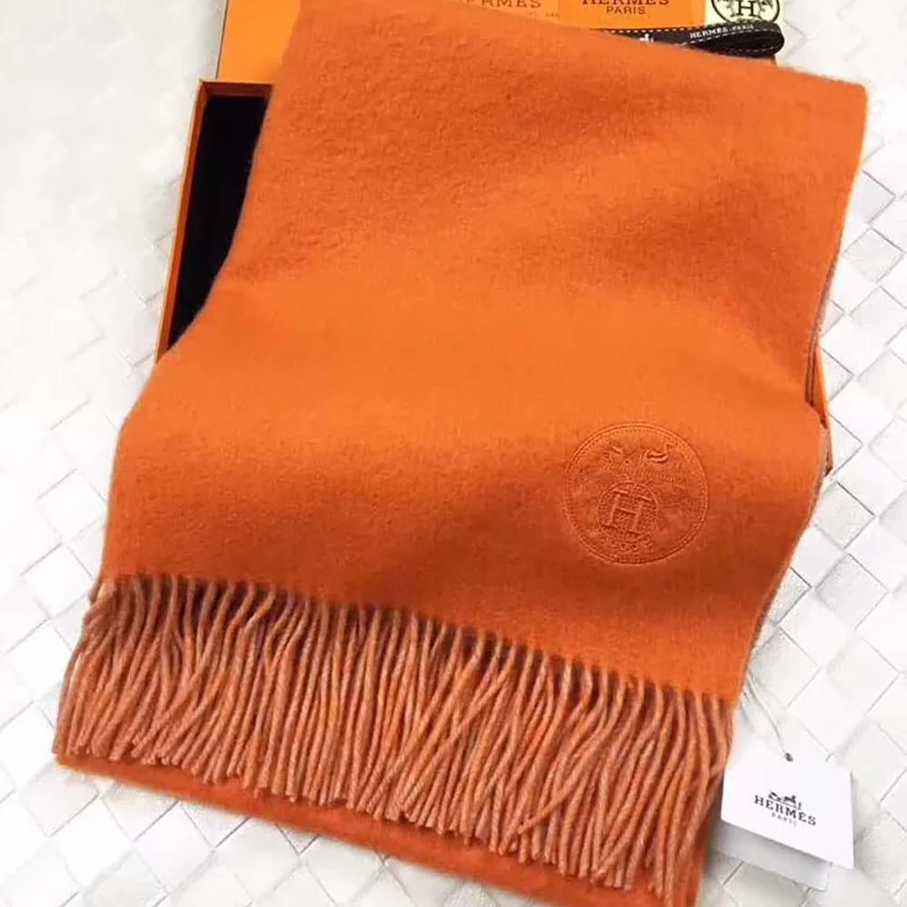 Hermes Casaque II Stole Double-faced Cashmere Scarf for Women in Orange