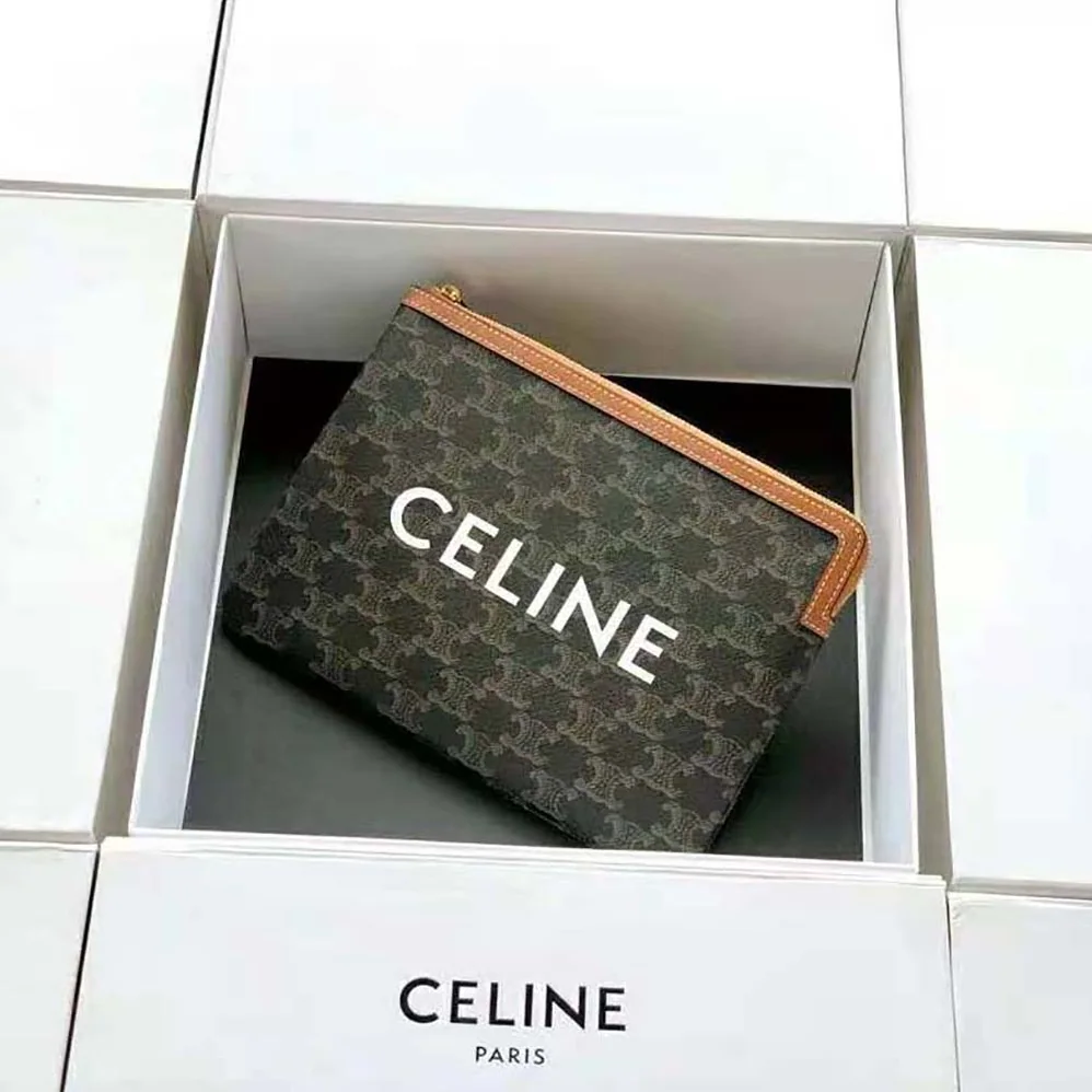 Celine Small Pouch in Triomphe Canvas and Lambskin for Women