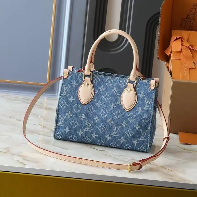 Louis Vuitton OnTheGo PM Tote Bag in Denim Blue Gold Hardware
