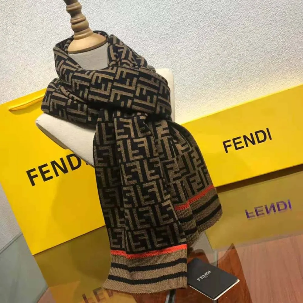 Fendi Brown Wool and Cashmere FF Scarf for Women Fendi Brown Wool and Cashmere FF Scarf for Women