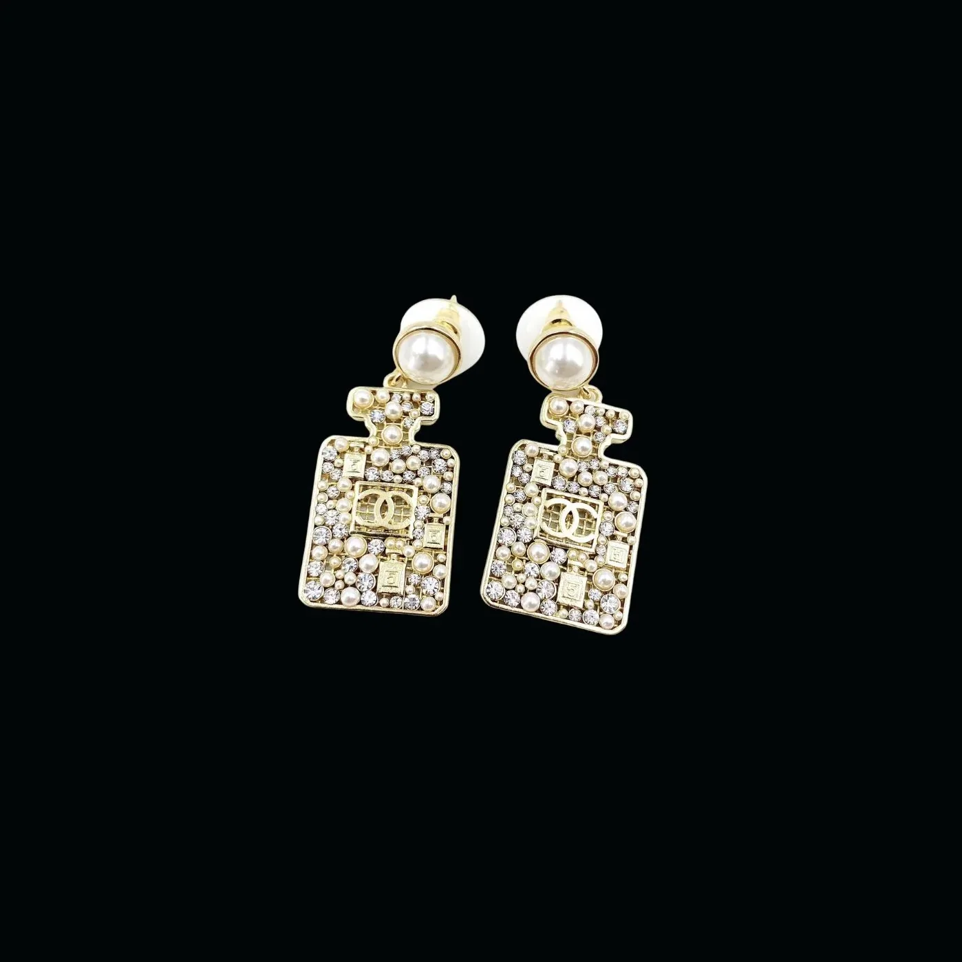 Chanel Perfume Bottle Earrings Gold Tone Chanel Perfume Bottle Earrings Gold Tone