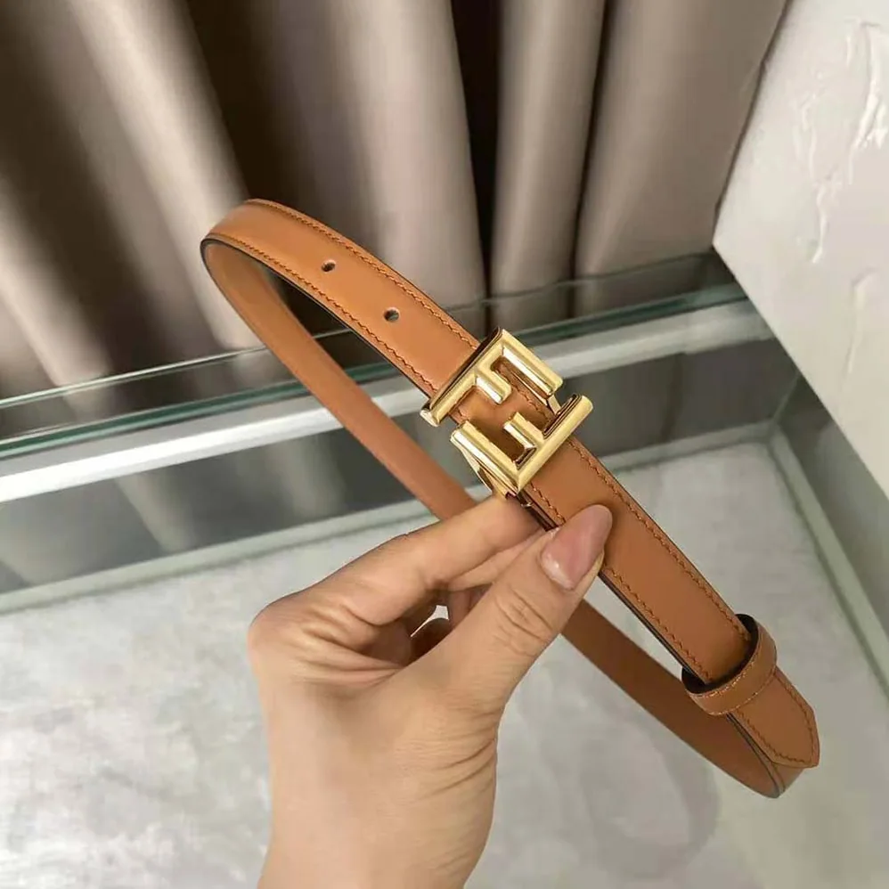 Fendi Thin Belt with Loop and FF Stud Buckle for Women in Brown Fendi Thin Belt with Loop and FF Stud Buckle for Women in Brown