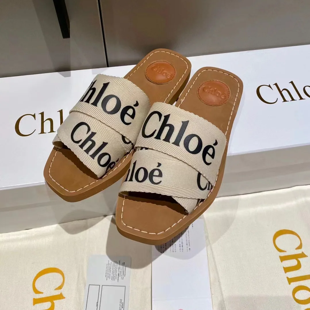 Chloe Woody Flat Mule in Canvas for Women in White