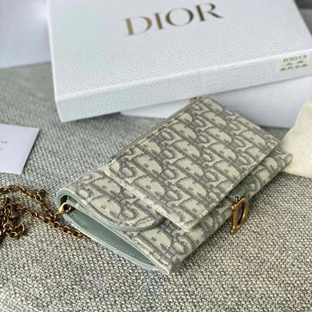 Dior Long Saddle Wallet with Chain Gray Dior Oblique Jacquard for Women