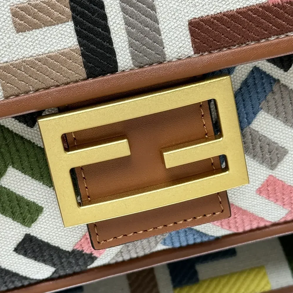 Fendi Baguette Canvas Bag with Multicolor FF Embroidery for Women
