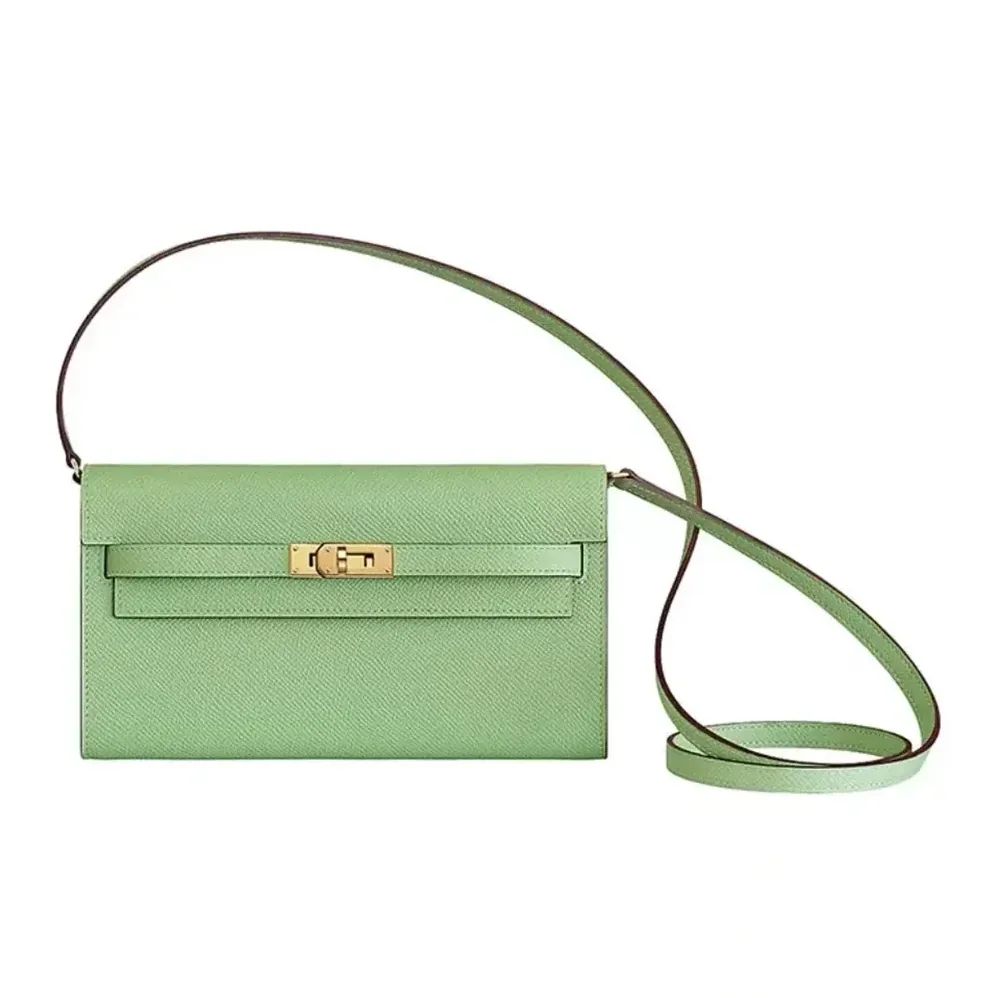 Hermes Kelly To Go in Epsom Leather for Women in Green/Gold Hermes Kelly To Go in Epsom Leather for Women in Green/Gold