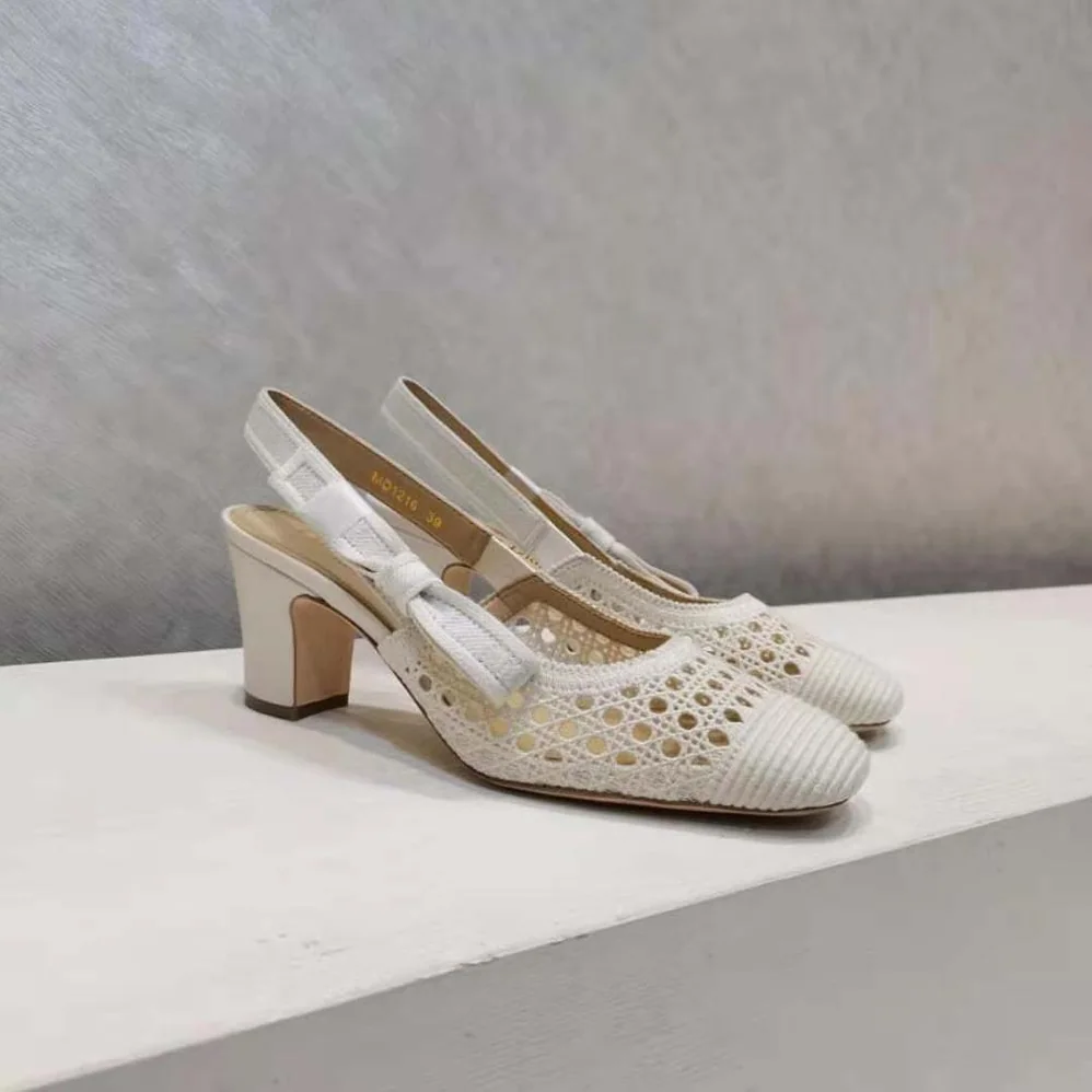 Dior Dior and Moi Slingback Pump Cream Cannage Embroidered Mesh for Women