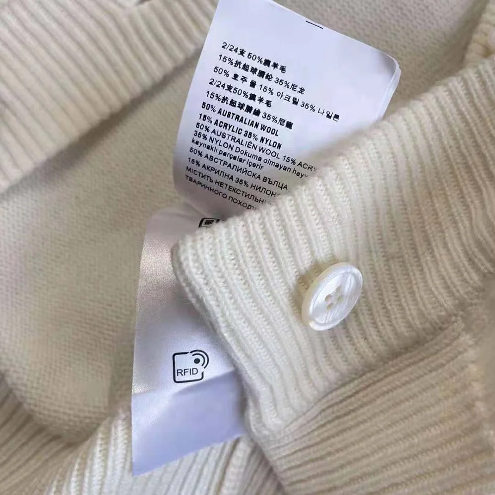 Miu Miu Cashmere Cardigan Features an Embroidered Logo for Women in White Miu Miu Cashmere Cardigan Features an Embroidered Logo for Women in White