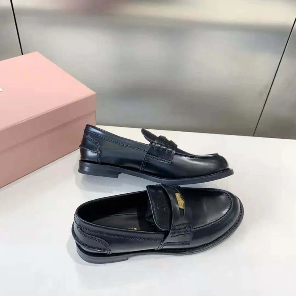 Miu Miu Brushed Leather Loafers for Women in Black Miu Miu Brushed Leather Loafers for Women in Black
