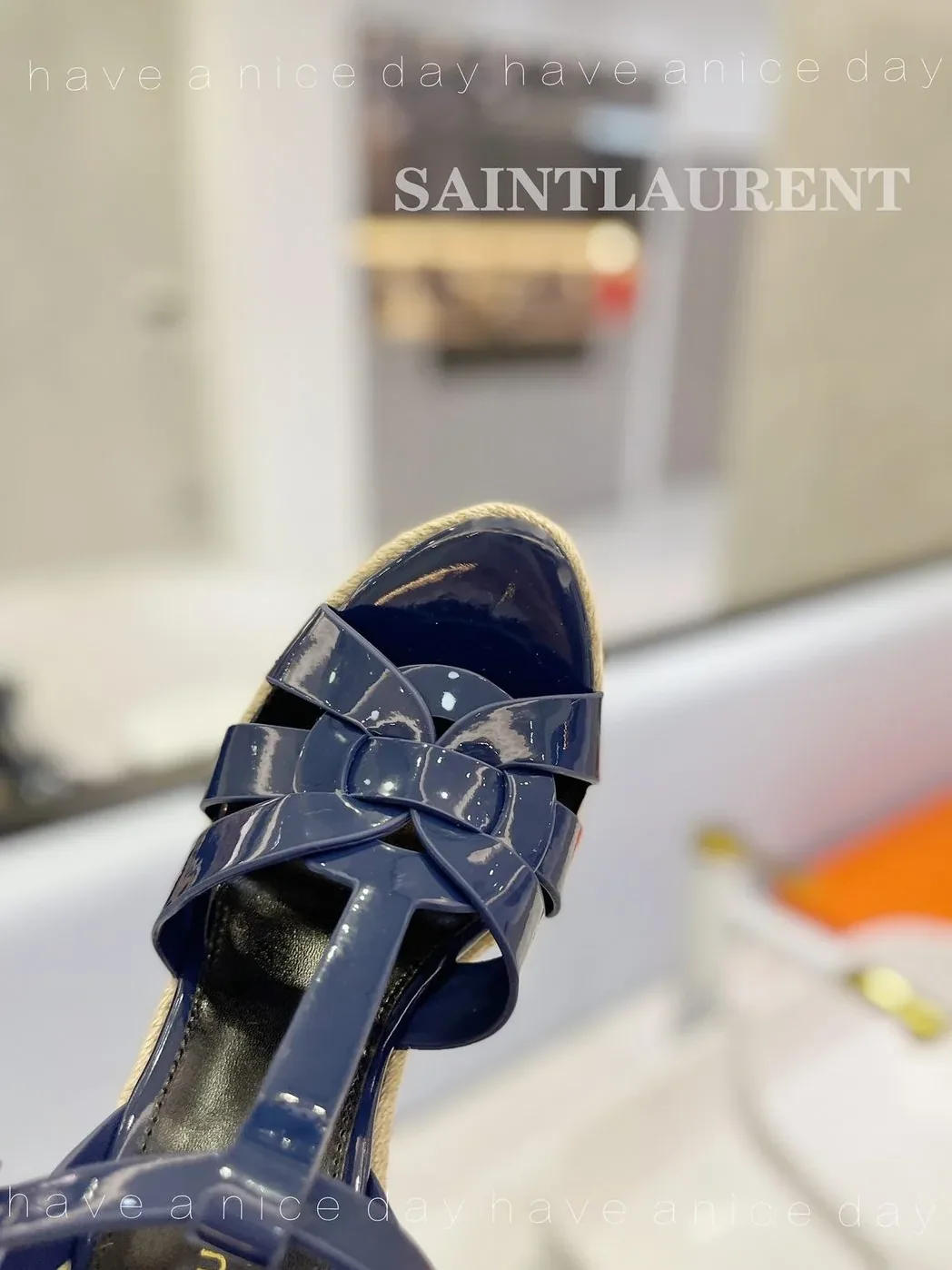 Saint Laurent Tribute Espadrilles In Patent Navy Blue