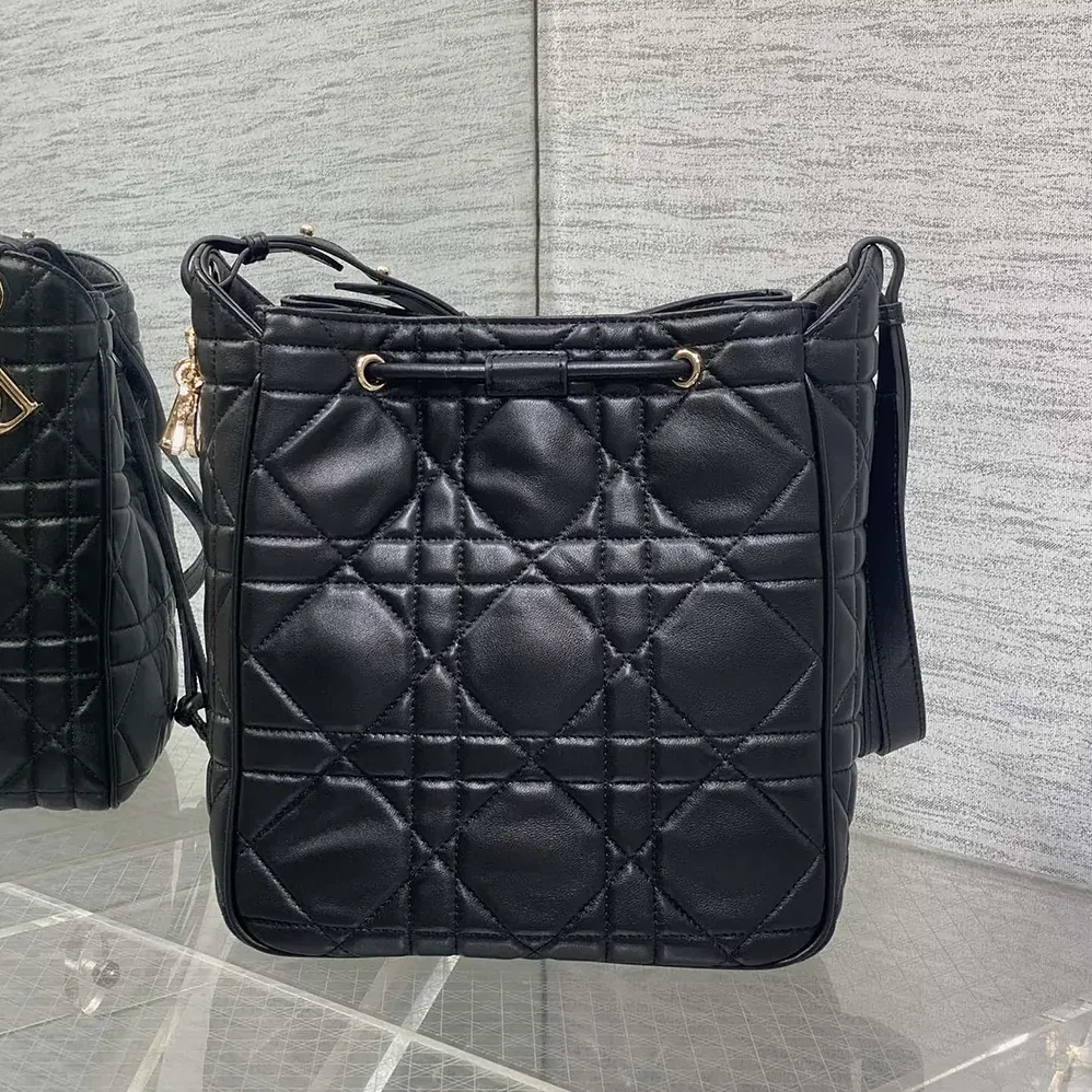Dior Medium D-Motion Bag Black Macrocannage Lambskin for Women