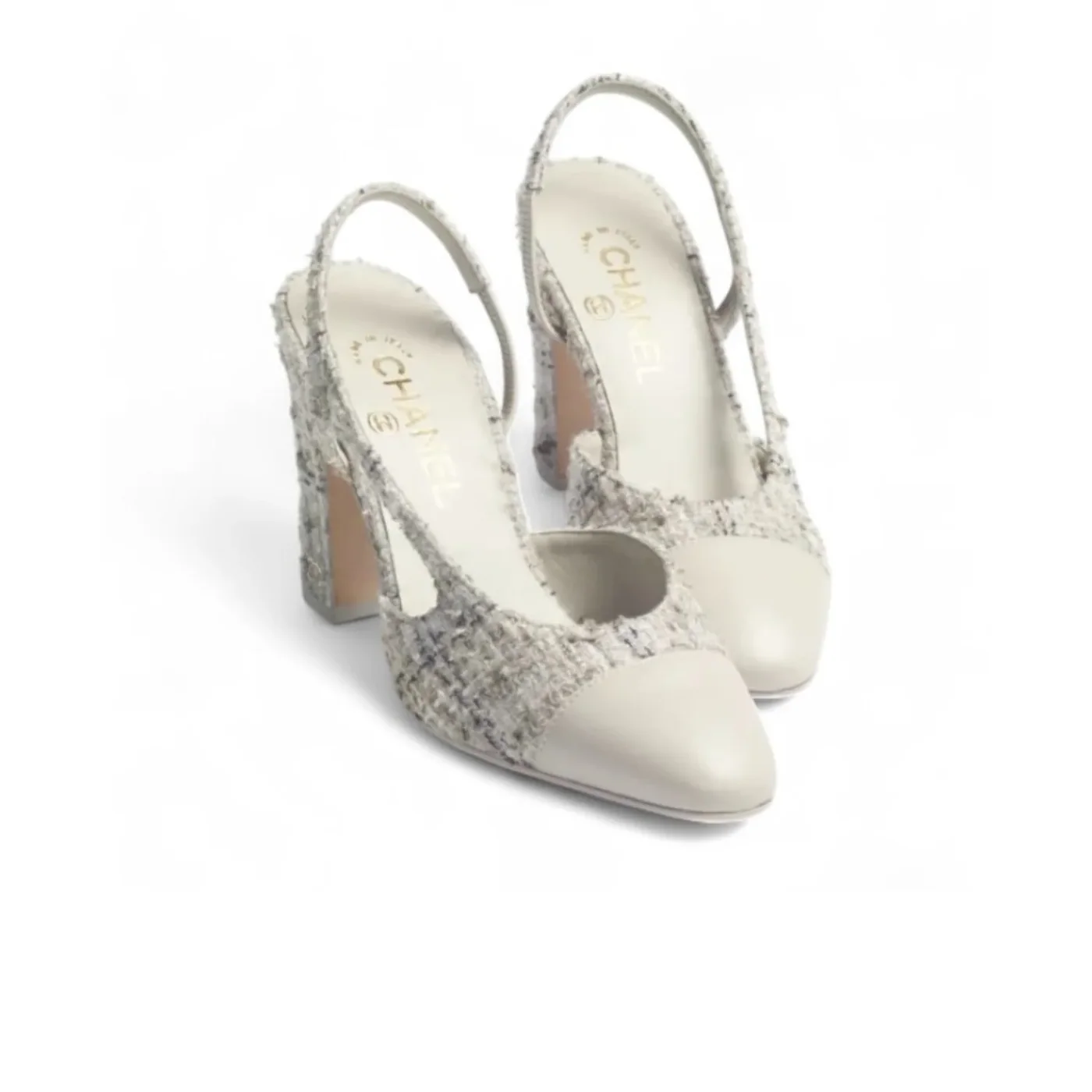Chanel Tweed Slingbacks Gray/Black --U3336