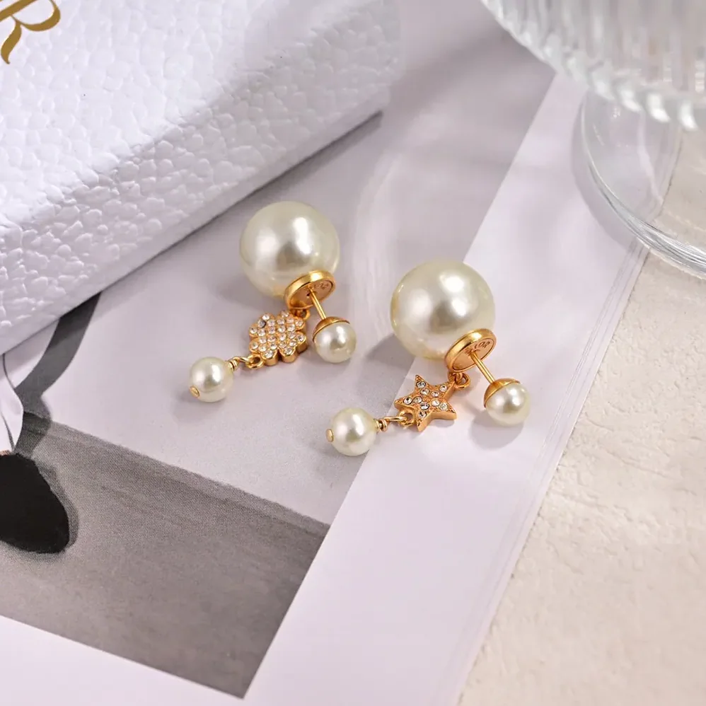 Dior Tribales Earrings Gold-Finish Metal with White Resin Pearls for Women Dior Tribales Earrings Gold-Finish Metal with White Resin Pearls for Women