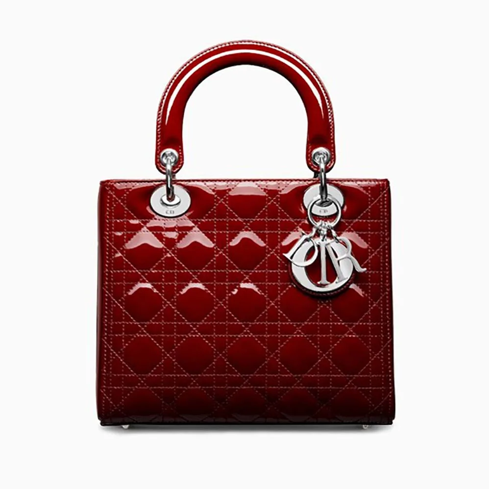 Dior Lady Dior Bag in Patent Cannage Calfskin in Maroon