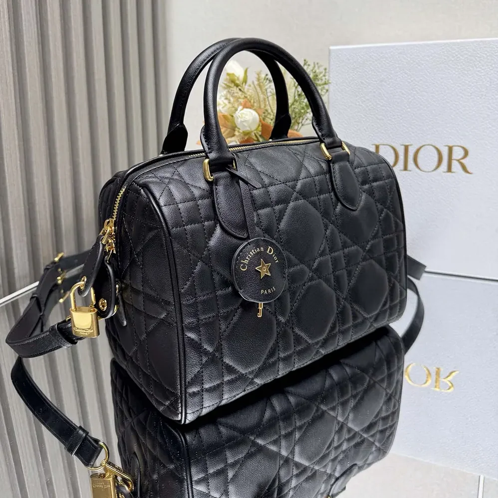 Dior Dior Groove 25 Bag Black Macrocannage Calfskin for Women