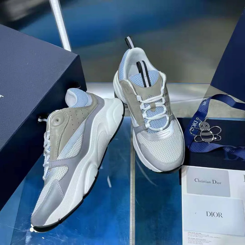 Dior B22 Sneaker White and Blue Technical Mesh and Gray Calfskin for Men Dior B22 Sneaker White and Blue Technical Mesh and Gray Calfskin for Men